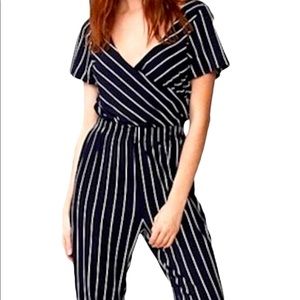 Express stretch jumpsuit navy and white size Large
